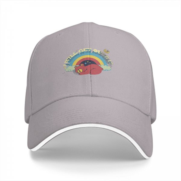Black baseball cap with sleeping bear rainbow graphic and text