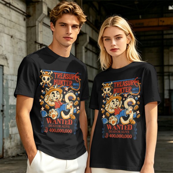 Treasure Hunter Wanted Cat Graphic T-Shirt Design