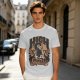 Olive green graphic t-shirt with a high on catip black cat print