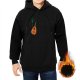 Black Hoodie with Lute and Green Foliage Graphic Print