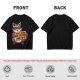Olive t-shirt with a raccoon holding a fast food trash sign