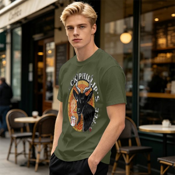 Black Phillip's Coffee Goat Graphic T-Shirt Design