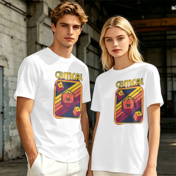 Retro Critical D20 Dice T-Shirt for Tabletop RPG Fans