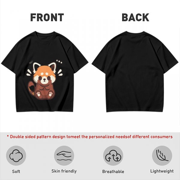 Olive T-Shirt With Cute Shy Red Panda Graphic Print