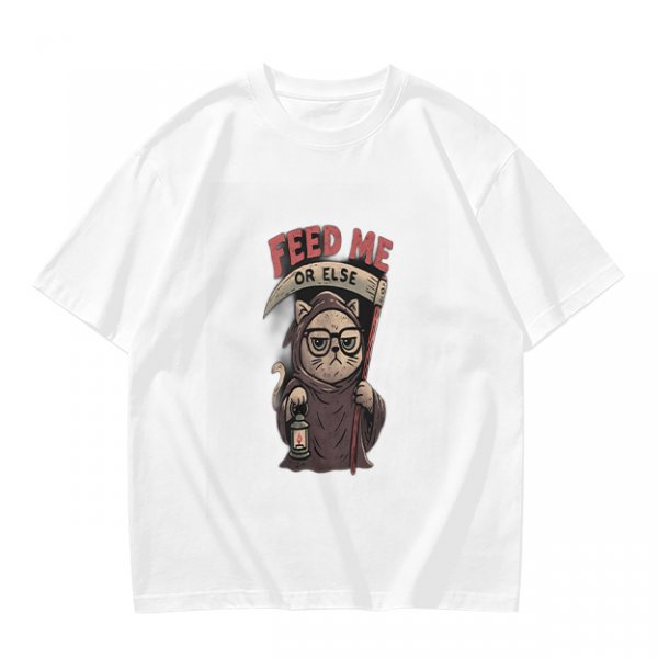 Olive T-shirt with Grim Reaper Cat 'Feed Me Or Else' Print