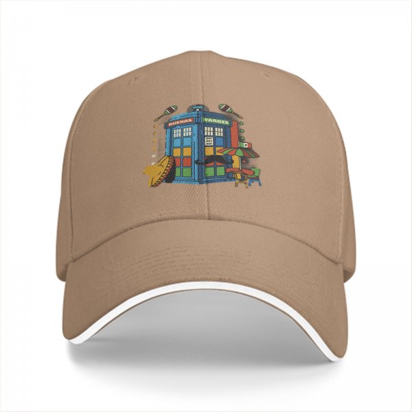Black baseball cap with Mexican themed TARDIS graphic