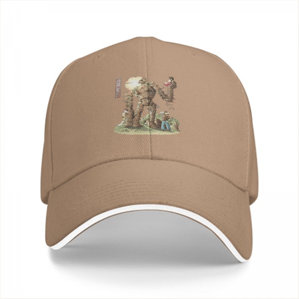 Black baseball cap with giant robot and small figures graphic