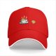 Black Baseball Cap with Coffee and Cookie Graphic Design