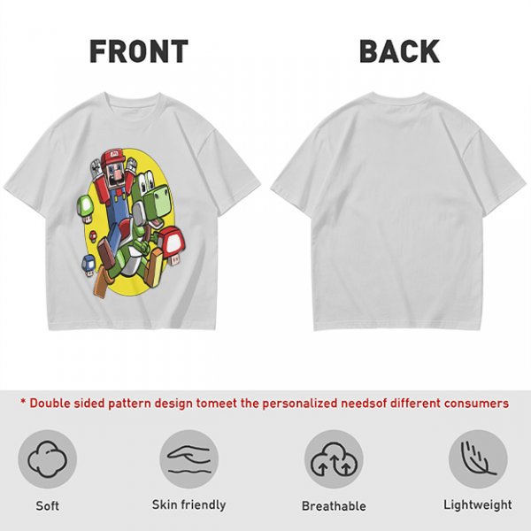 Olive T-shirt with Block Style Mario Riding Yoshi and Mushroom Graphics