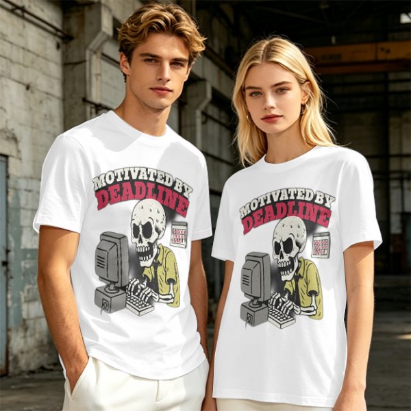 Motivated by Deadline Skeleton Working at Computer T-Shirt
