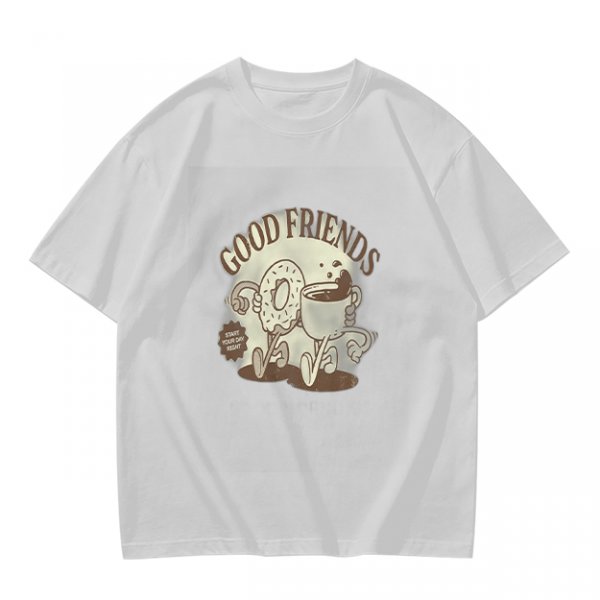 Olive green graphic t-shirt with good friends donut and coffee print
