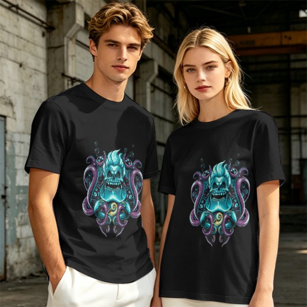 Olive T-Shirt With Octopus Skull Graphic Print