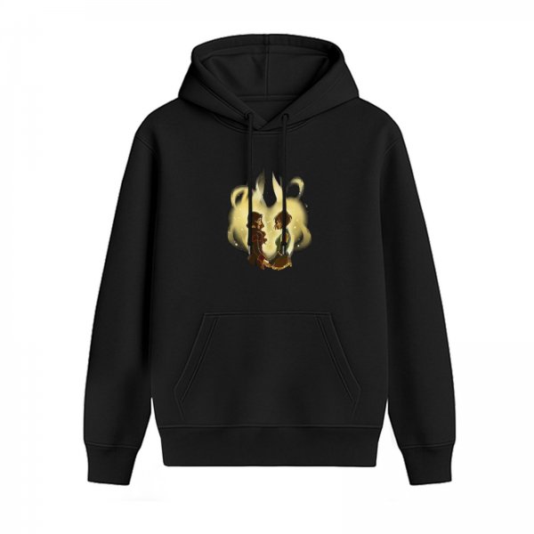 Black Hoodie With Glowing Two Figures Facing Each Other Art Print