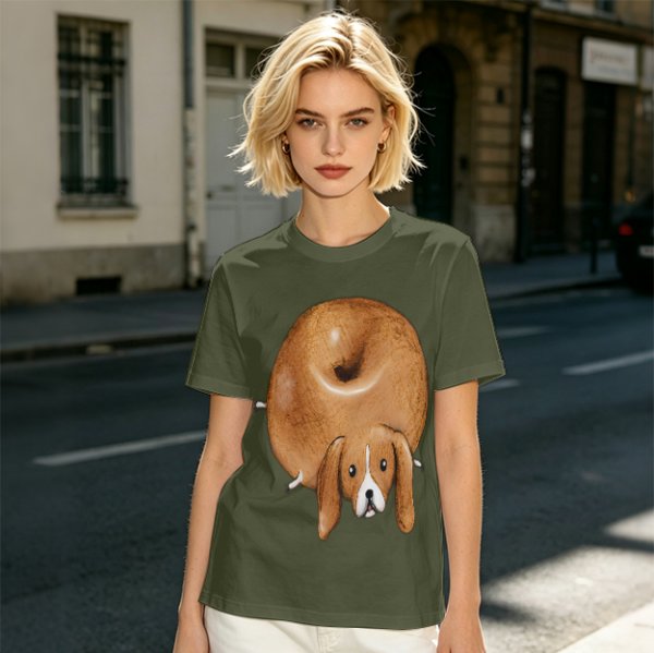 Olive Green T-Shirt With Donut Shaped Beagle Print