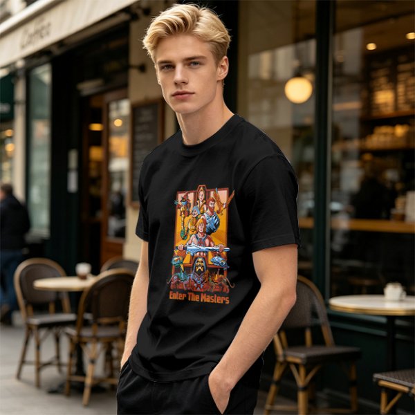 Olive green t-shirt with Masters of the Universe graphic print