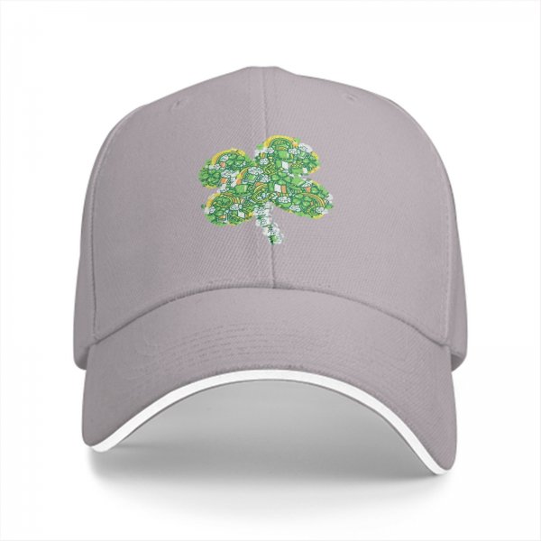 Black baseball cap with decorative four-leaf clover graphic