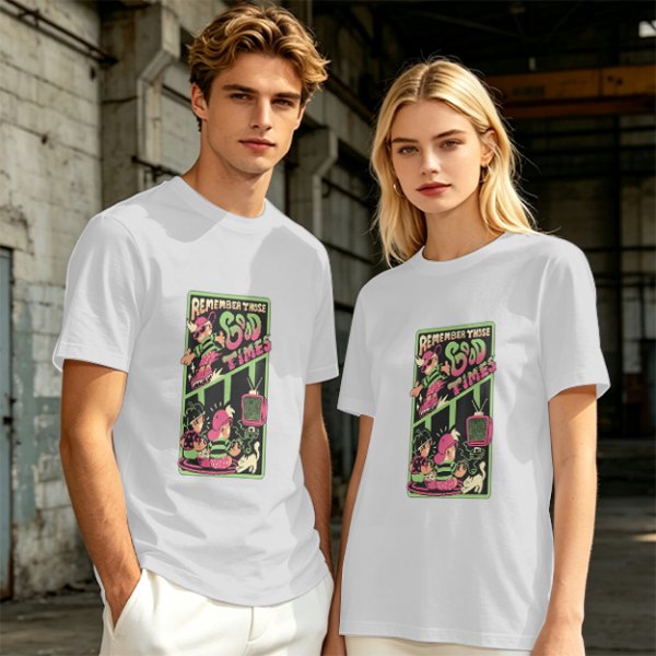 Olive Graphic T-Shirt With Remember Those Good Times Retro Art