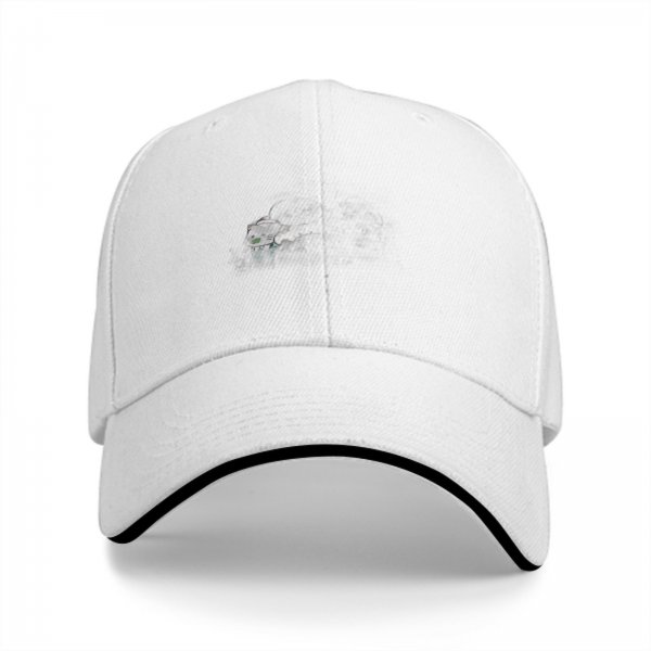 Black Baseball Cap with Small Subtle Front Graphic and White Brim Trim