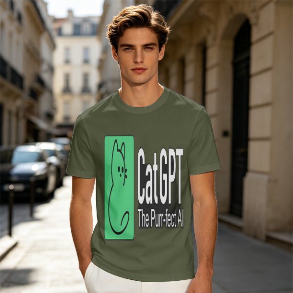 Olive Green CatGPT The Purr-fect AI Graphic T-Shirt