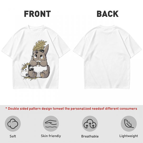 Olive T-Shirt With Cute Totoro And Soot Sprite Anime Print