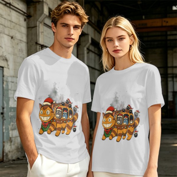 Christmas Catbus T-Shirt with Festive Spirited Away Characters