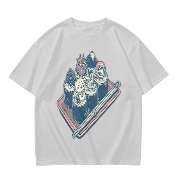 Olive T-Shirt With Sushi Themed Character Art Print