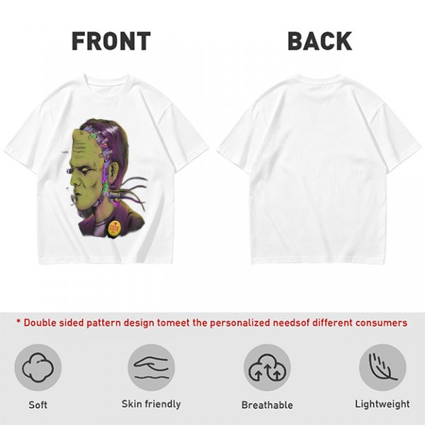 Olive T-Shirt with Frankenstein Monster Portrait Print