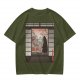 Olive T-Shirt with Japanese Shinto-inspired Window Landscape Print