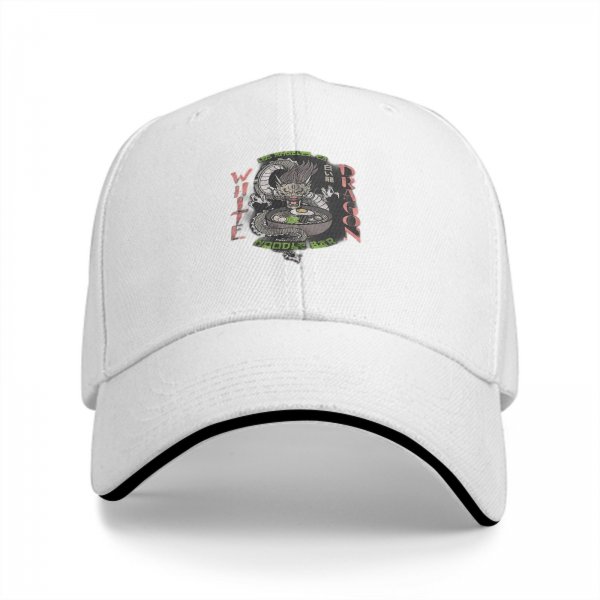 Black baseball cap with White Dragon Noodle Bar graphic design