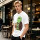 Olive Green T-Shirt With Cute Turtle Holding Coffee Cup Print