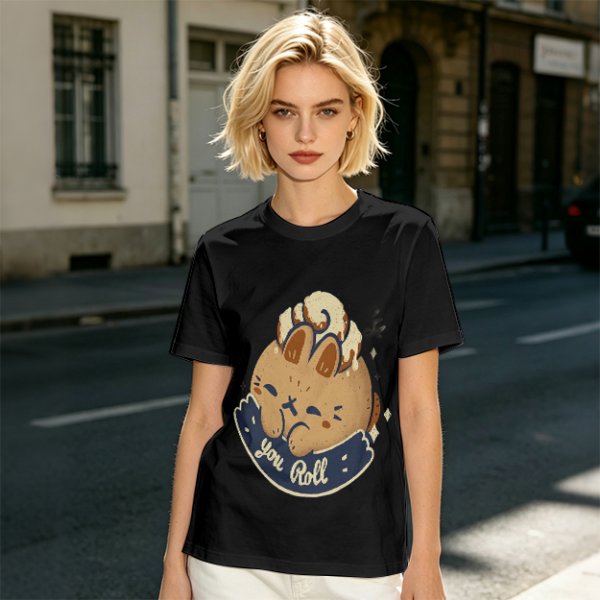 Olive T-Shirt With Cute Cinnamon Bunny Roll Graphic And You Roll Text