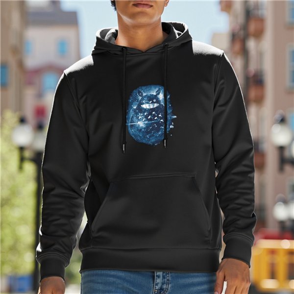 Black Hoodie With Blue Shattered Glass Monster Face Graphic