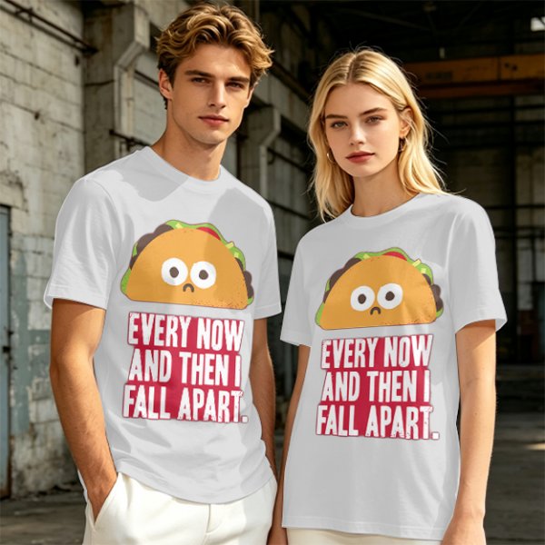 Olive T-Shirt With Sad Taco Graphic And 'Every Now And Then I Fall Apart' Text