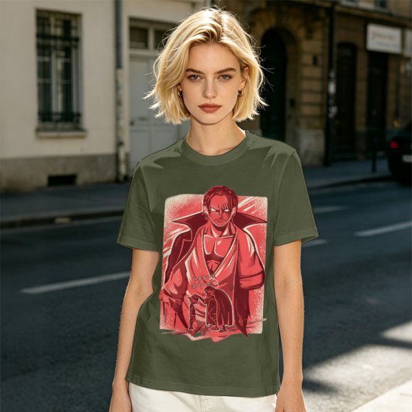 One Piece Shanks Graphic Print Olive T-Shirt