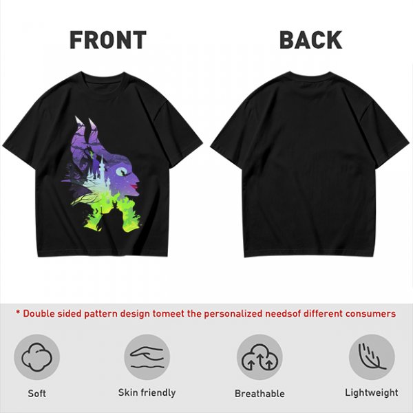 Olive green t-shirt with Maleficent fantasy silhouette graphic