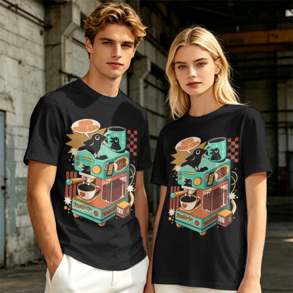 Strong Coffee Club Crow Espresso Machine T-Shirt Art