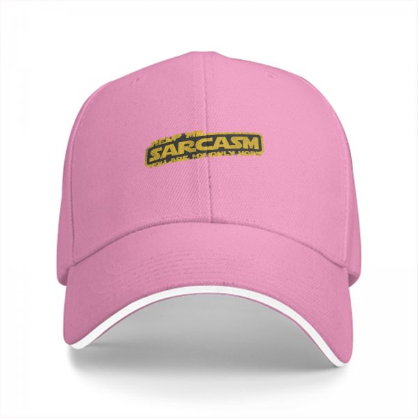 Black baseball cap with 'Help Me Sarcasm You Are My Only Hope' print
