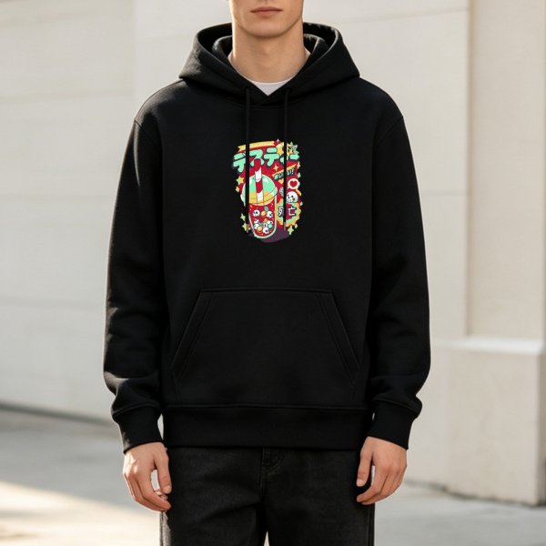 Black Hoodie With Spooky Boba Drink Graphic Design