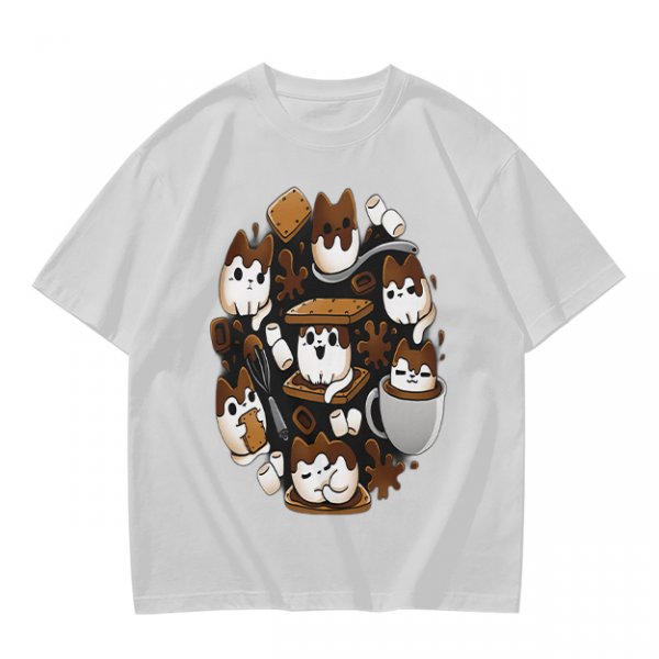 Olive T-Shirt With Cute S'mores Cat Graphic Design