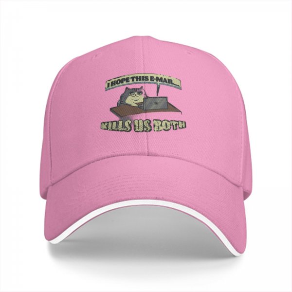 Black baseball cap with funny cat email joke graphic