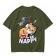 Olive T-Shirt with Don't Worry Be Nappy Sleeping Cat Graphic