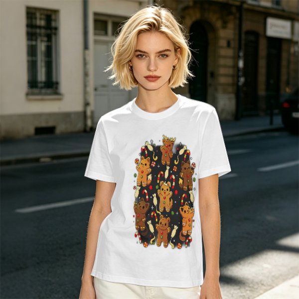 Olive T-Shirt With Cute Gingerbread Animal Christmas Print