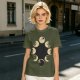 Olive T-Shirt With Cat Phases Moon Cycle Graphic Print