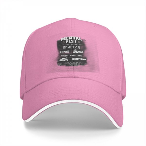 Black baseball cap with Mental Fest themed band-style print