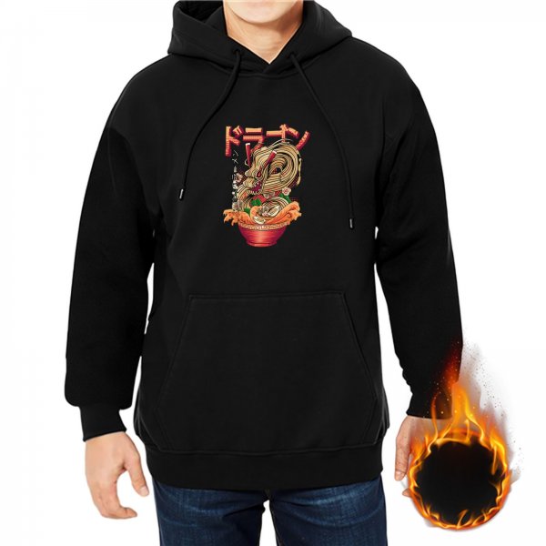 Black hoodie with ramen dragon graphic print