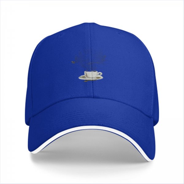 Black Baseball Cap with Coffee Cup and Saucer Graphic