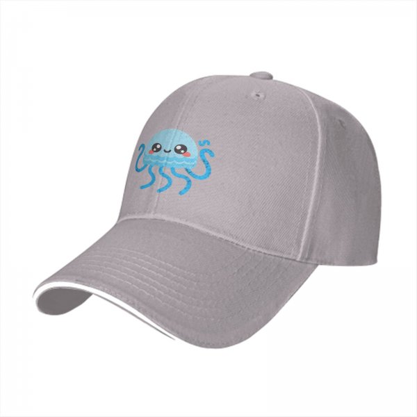 Black Baseball Cap With Cute Kawaii Light Blue Jellyfish Print