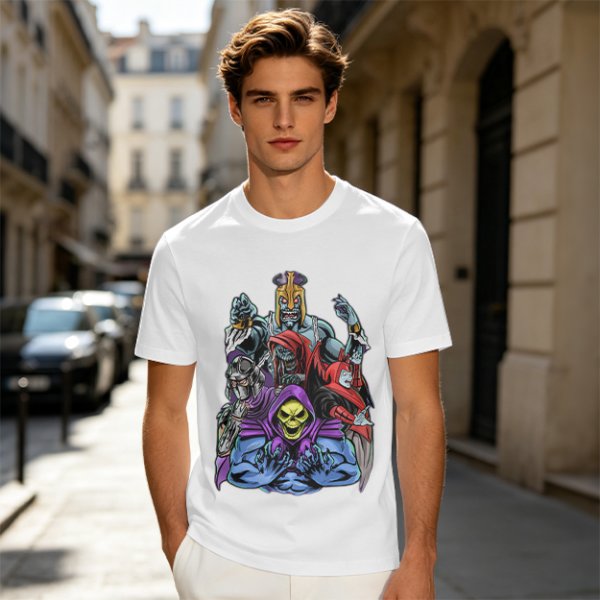 Olive T-shirt with Villainous Cartoon Character Group Print