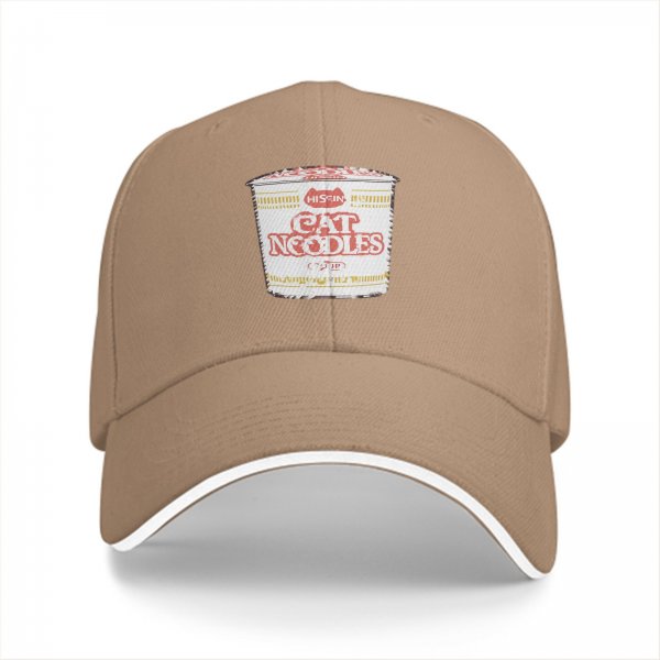 Black Baseball Cap With Cat Noodles Cup Graphic Print
