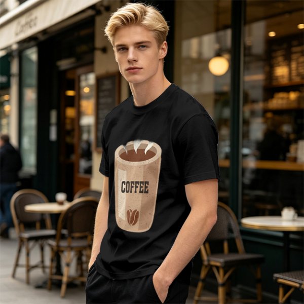Olive Green T-Shirt With Coffee Cup Graphic Print